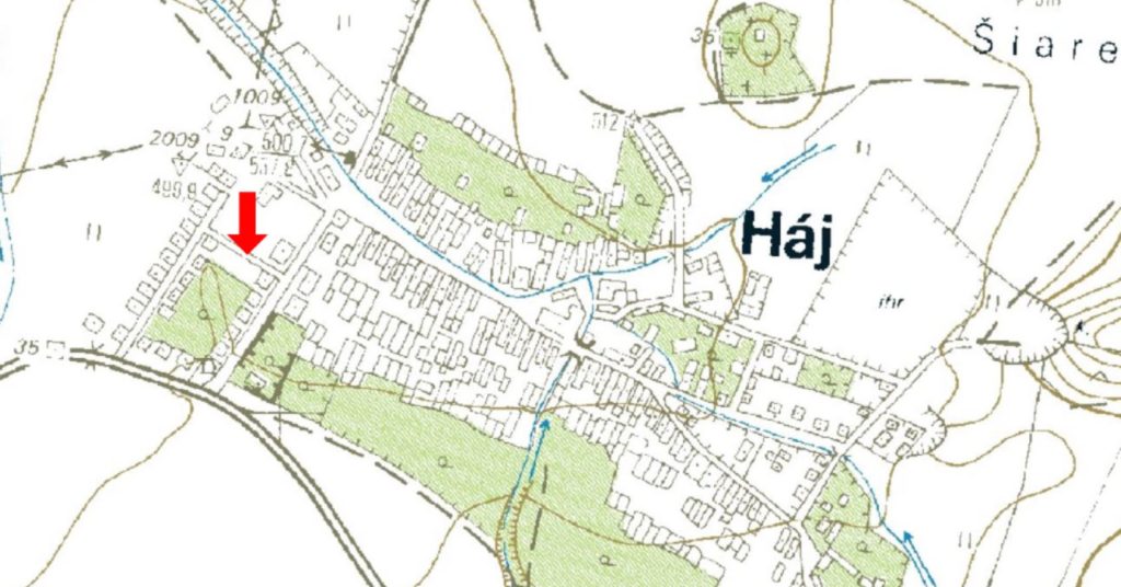 Obr. 1 Vyznačenie miesta nálezu pravekej keramiky a mazanice (spracoval: M. Furman).